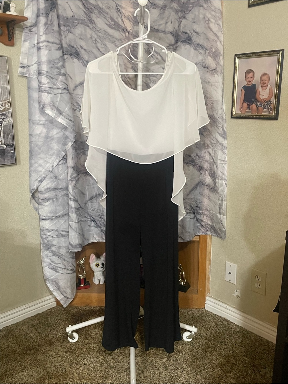 Glamour White Chiffon Overlay Black Wide-Leg Jumpsuit